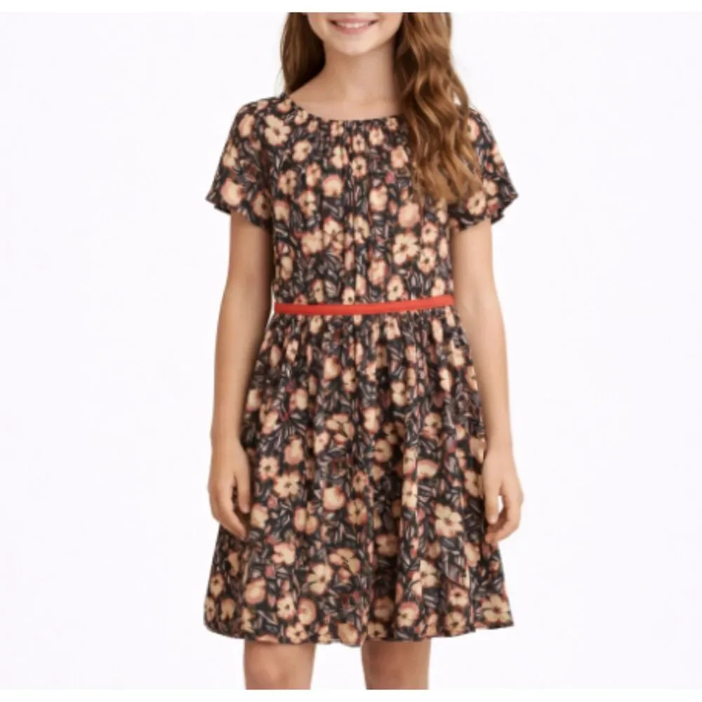 Gymboree Girls Floral Dress Size 14 XL Lined Short Sleeve Rayon Over Knee